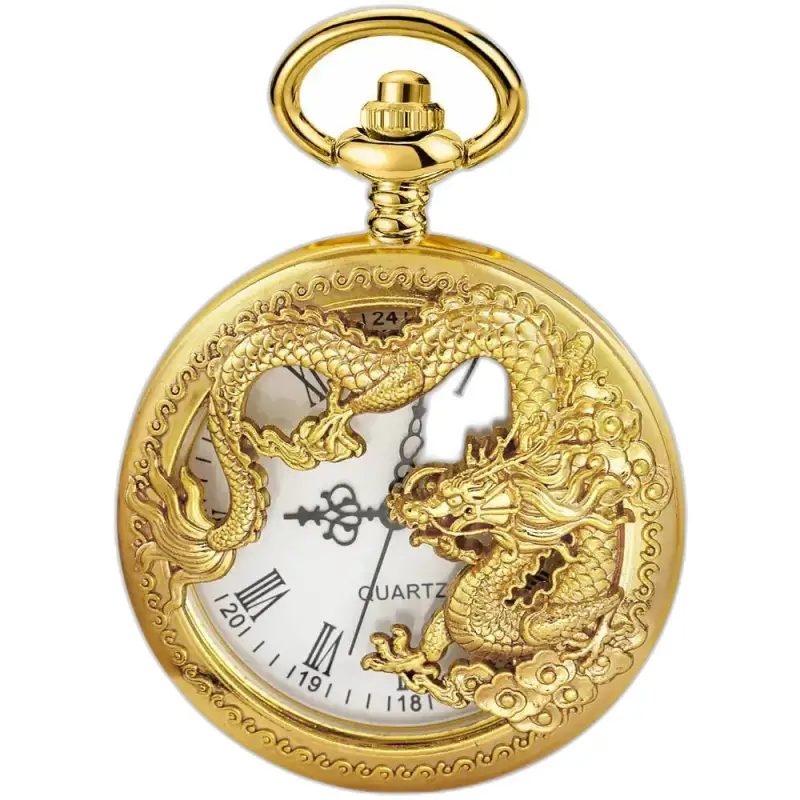 Orologio da taschino con collana al quarzo dorato da donna