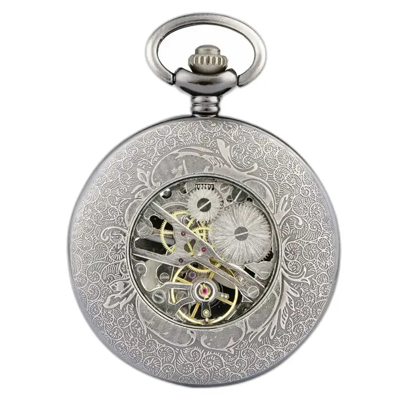 Splendido orologio da tasca in rame con ingranaggi visibili e motivo elaborato