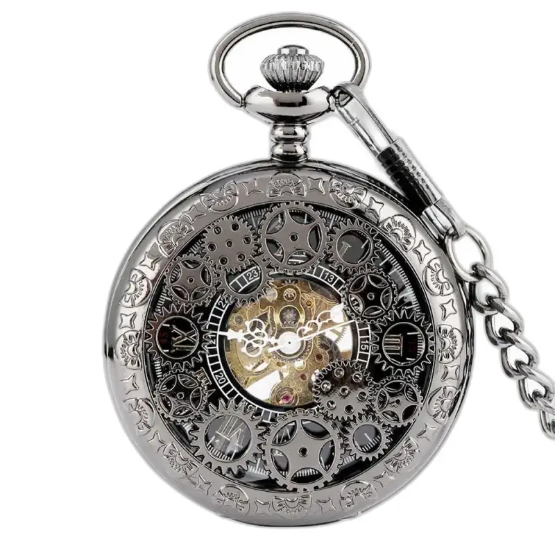 Orologio da tasca Dark Machine Illusion con catena e cassa in argento