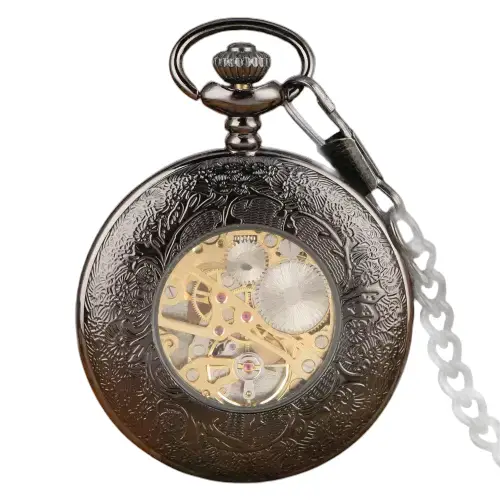 Orologio da tasca Dark Machine Illusion con meccanismo a vista e design ornato