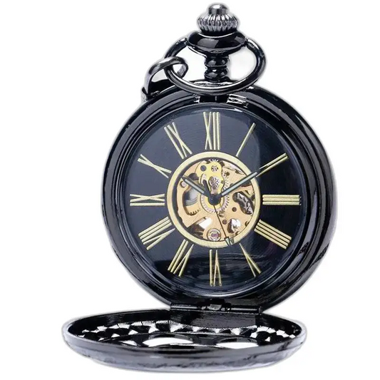 Orologio da tasca Demi Chasseur Mechanical Chic con elegante movimento meccanico nero