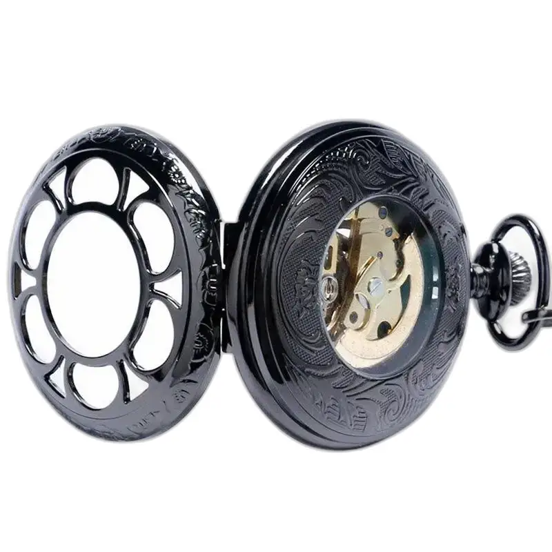 Orologio da tasca Demi Chasseur Mechanical con movimento meccanico aperto nero