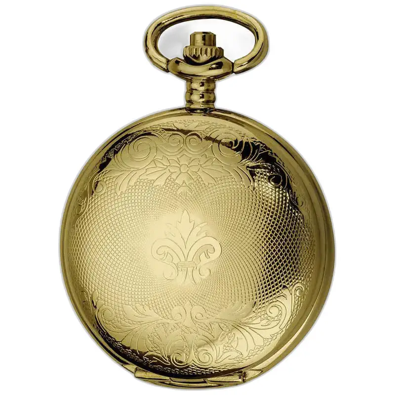Orologio da tasca in oro con incisioni floreali e gigli in tonalità dorata