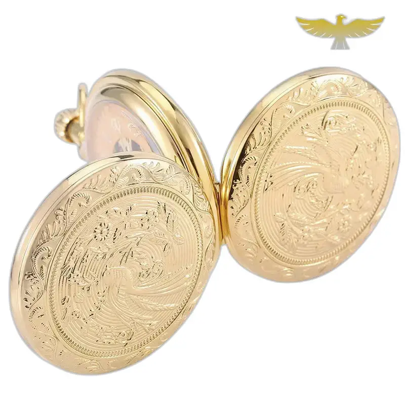 Elegante orologio da tasca Golden Luxe Double Chasseur dal raffinato design dorato