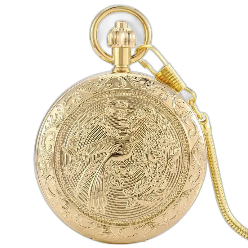 Orologio da tasca Golden Luxe Double Chasseur, elegante orologio in oro decorato