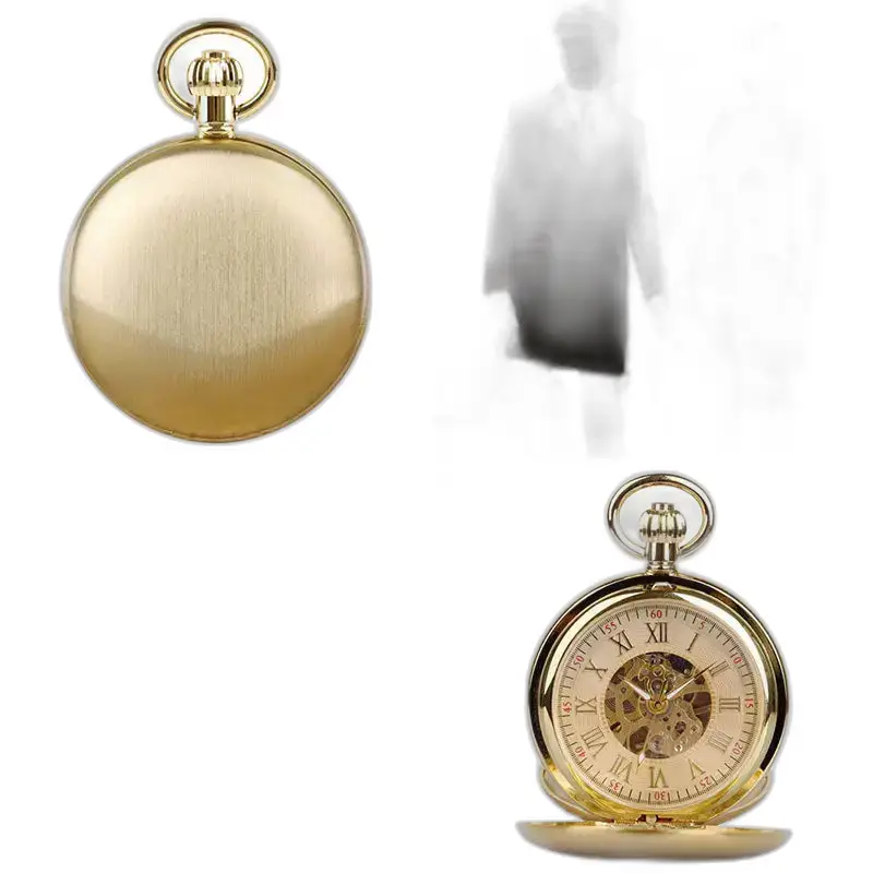Orologio da tasca doppio cacciatore di lusso da uomo e da donna con orologi da tasca in oro