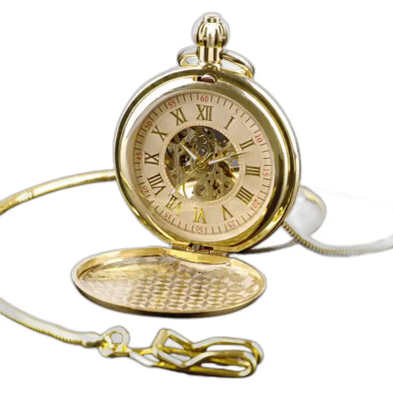Orologio da tasca da donna da uomo di lusso Double Chasseur con catena e finitura oro