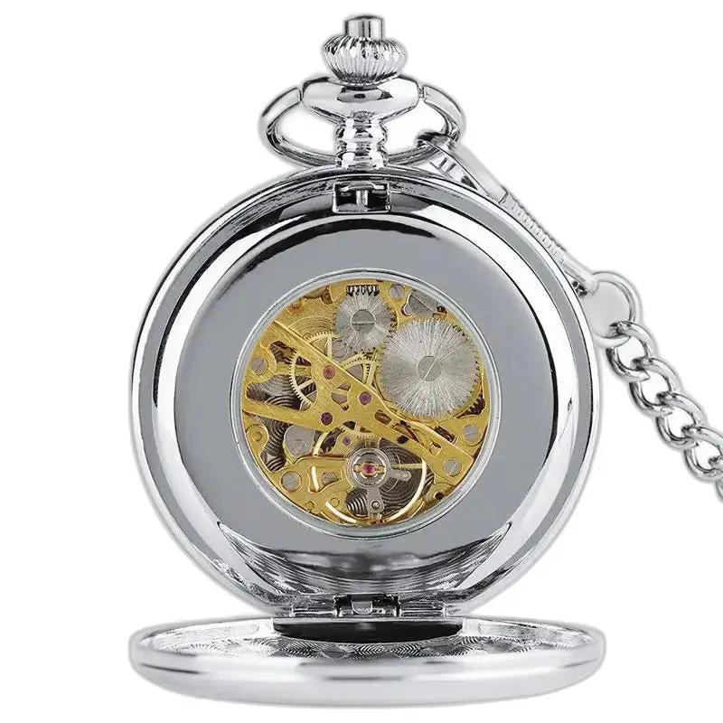 Orologio da tasca moderno ed elegante con doppio risvolto con ingranaggi visibili e design elegante