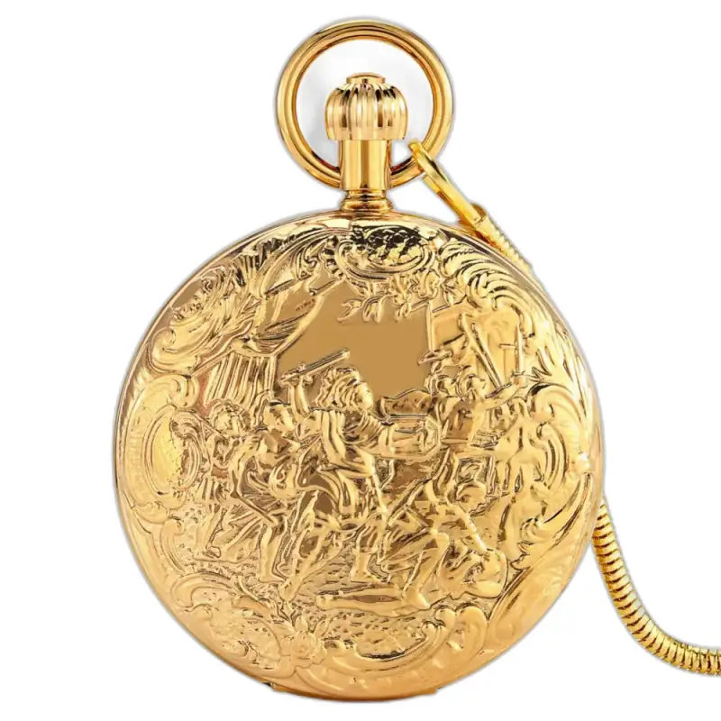 Orologio da tasca di lusso in oro con doppia patta con un elegante design decorato in oro