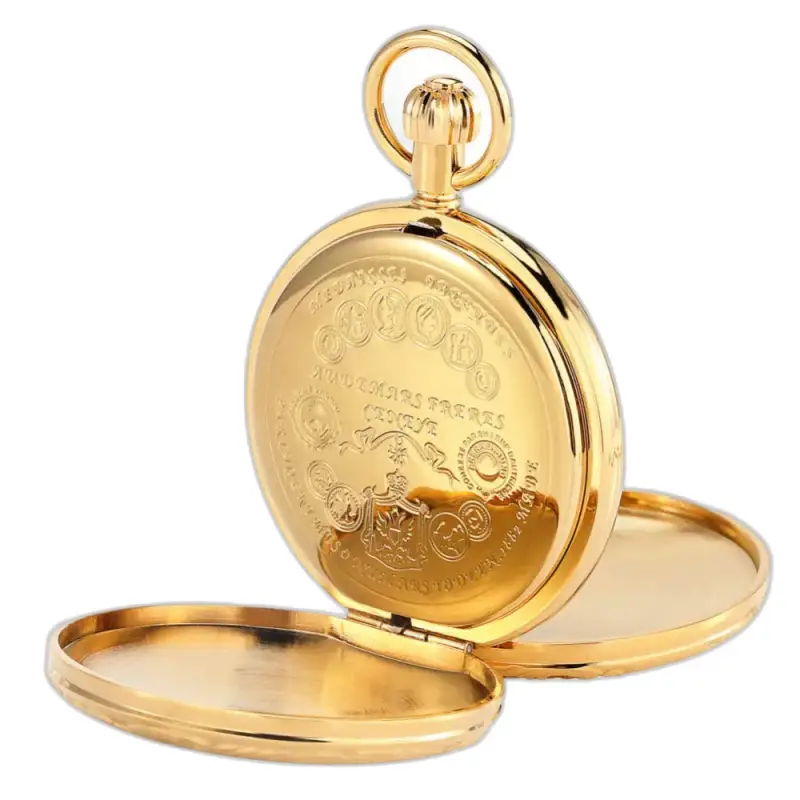 Orologio da tasca di lusso in oro con doppio risvolto con un elegante quadrante dorato aperto