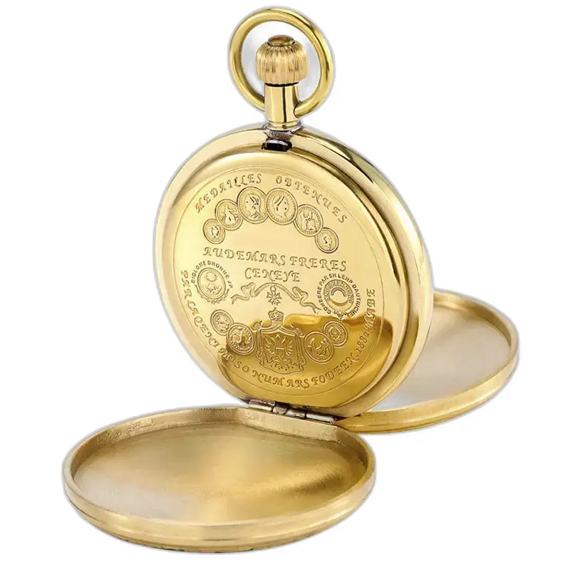 Orologio da tasca Gold Luxe da donna a doppio risvolto con un'elegante montatura dorata aperta