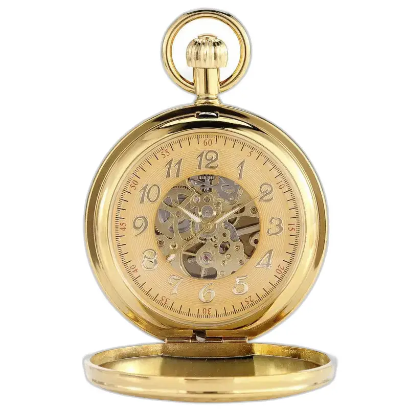 Orologio da tasca di lusso automatico Double Demi Hunter in oro elegante e meccanico