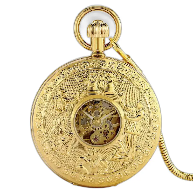 Orologio da tasca automatico doppio Demi Hunter di lusso decorato in oro