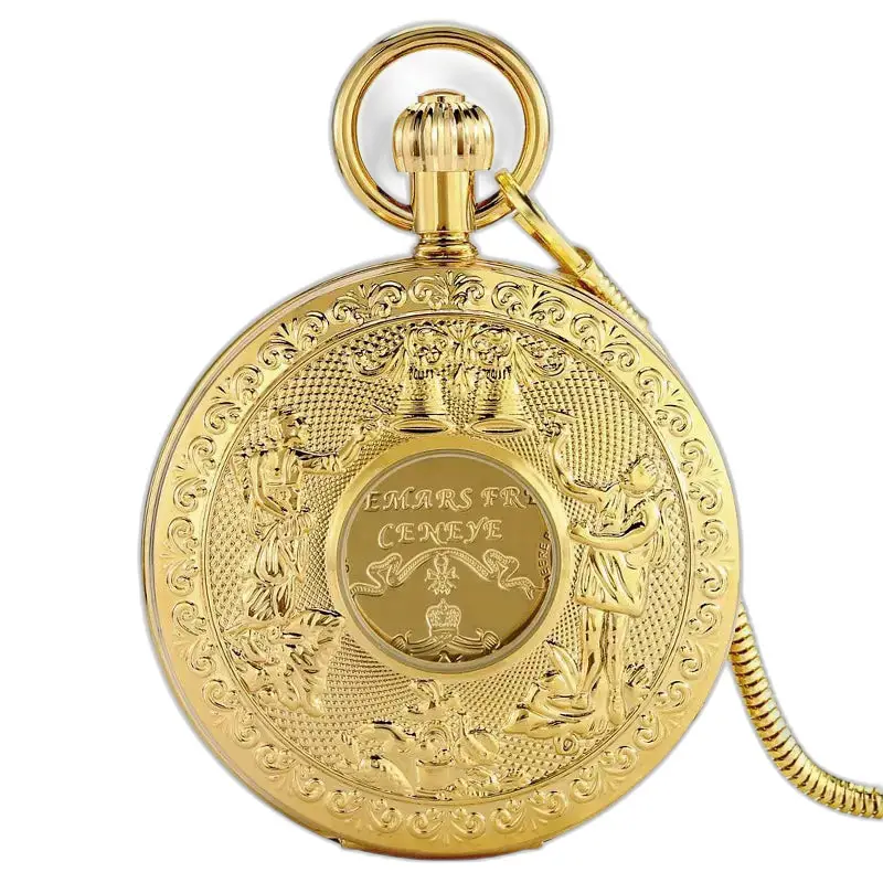 Orologio da tasca automatico di lusso Double Demi Hunter in oro decorato ed elegante