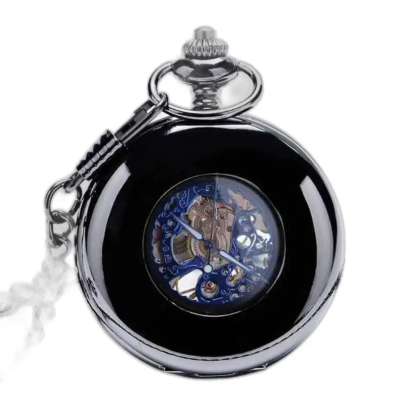 Elegante orologio da tasca da uomo dal design unico in nero e argento
