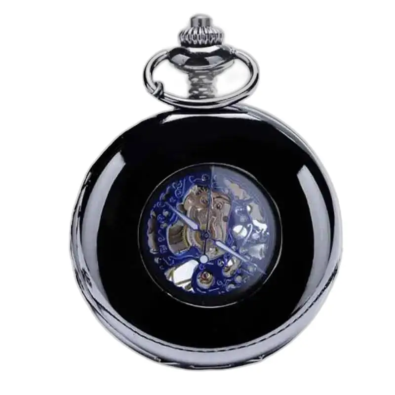 Elegante orologio da tasca da uomo dal design unico in nero e argento