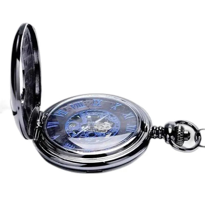 Elegante orologio da tasca da uomo dal design unico e cassa in metallo nero