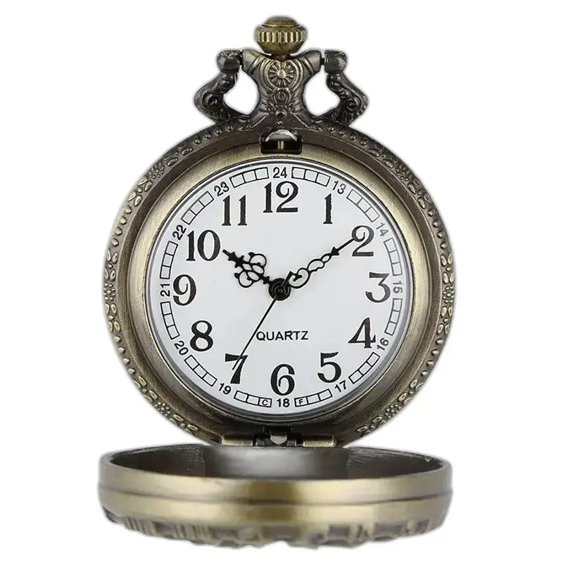 Orologio da taschino con collana da donna vintage in bronzo con dettagli decorati in stile vintage