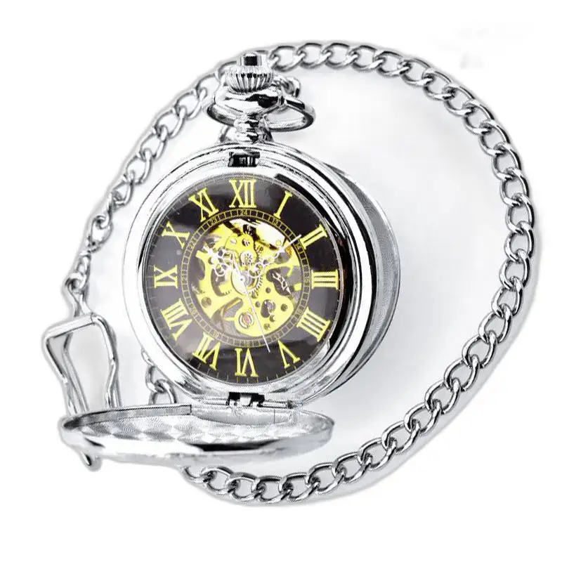 Orologio da tasca da donna in argento doppio risvolto con catena, elegante e raffinato