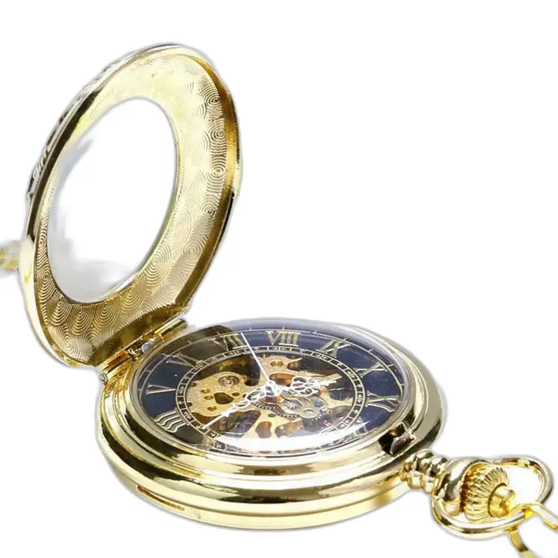 Orologio da tasca da donna da uomo Golden Charm Luxe con quadrante dorato e design meccanico