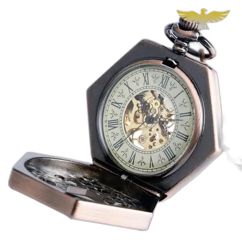 Orologio da tasca aperto Hexagon Luxe bronzato, elegante per uomo e donna