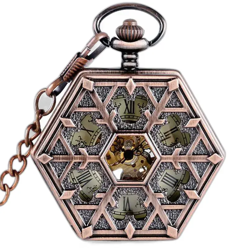 Lussuoso orologio da tasca esagonale in bronzo, elegante e raffinato per uomo e donna