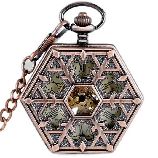 Lussuoso orologio da tasca esagonale in bronzo, elegante e raffinato per uomo e donna