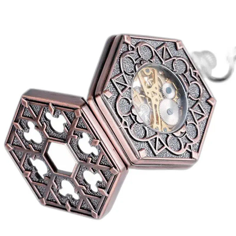 Orologio da tasca esagonale di lusso dal design steampunk unico ed elegante
