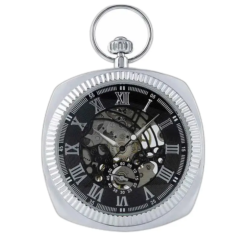 Orologio da tasca da uomo in argento chic, elegante orologio da tasca a carica meccanica in argento