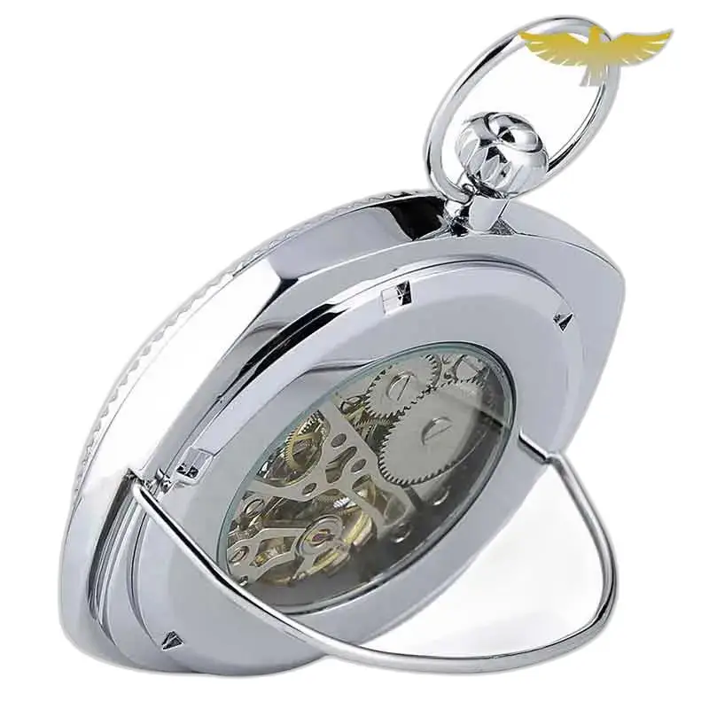 Orologio da tasca da uomo in argento chic, elegante orologio da tasca a carica meccanica in argento