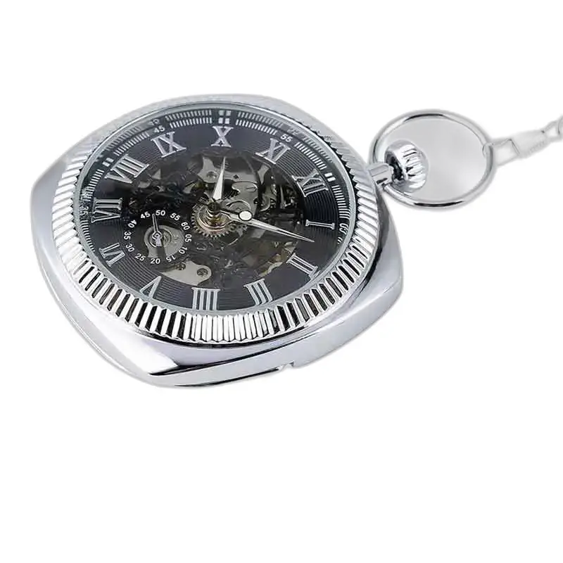 Elegante orologio da tasca da uomo in argento con meccanismo di carica meccanica e design elegante