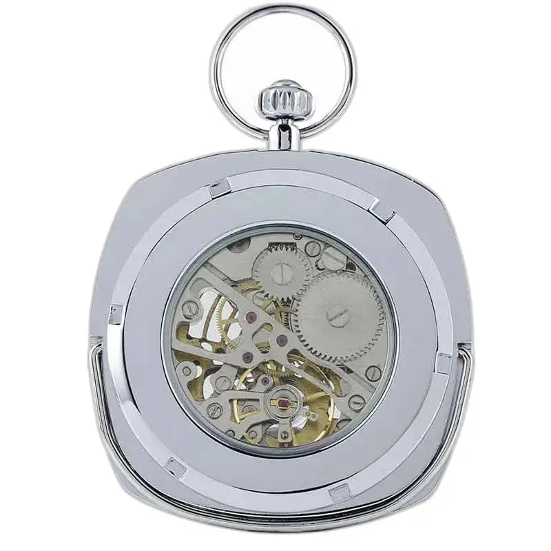 Elegante orologio da tasca da uomo in argento con meccanismo di carica a vista