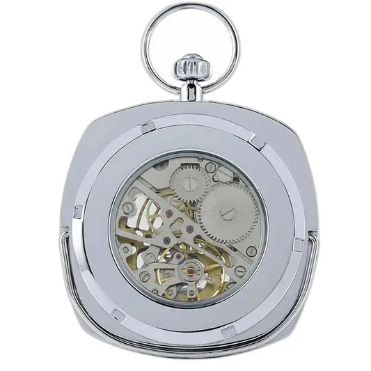 Elegante orologio da tasca da uomo in argento con meccanismo di carica a vista