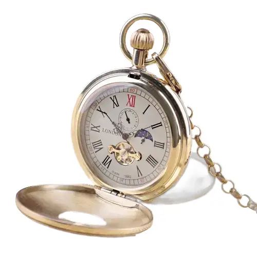 Orologio da tasca da uomo in oro con numeri romani ed elegante movimento meccanico