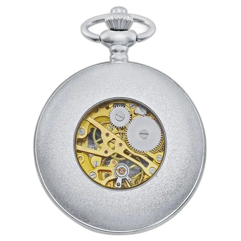 Orologio da tasca da uomo moderno in argento con chiusura a clip e meccanismo a vista