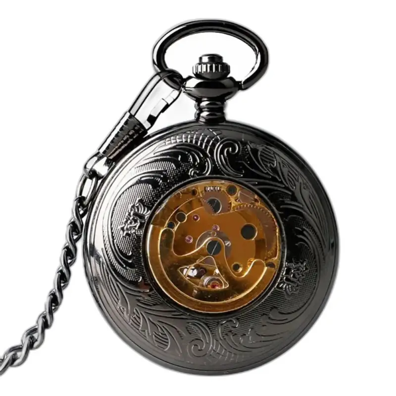 Orologio da tasca nero Steampunk automatico Iridium dall'elegante design nero