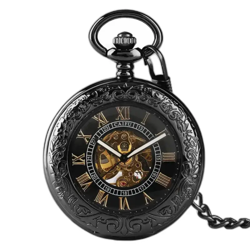 Orologio da tasca automatico Steampunk Iridium nero, elegante tasca iridium