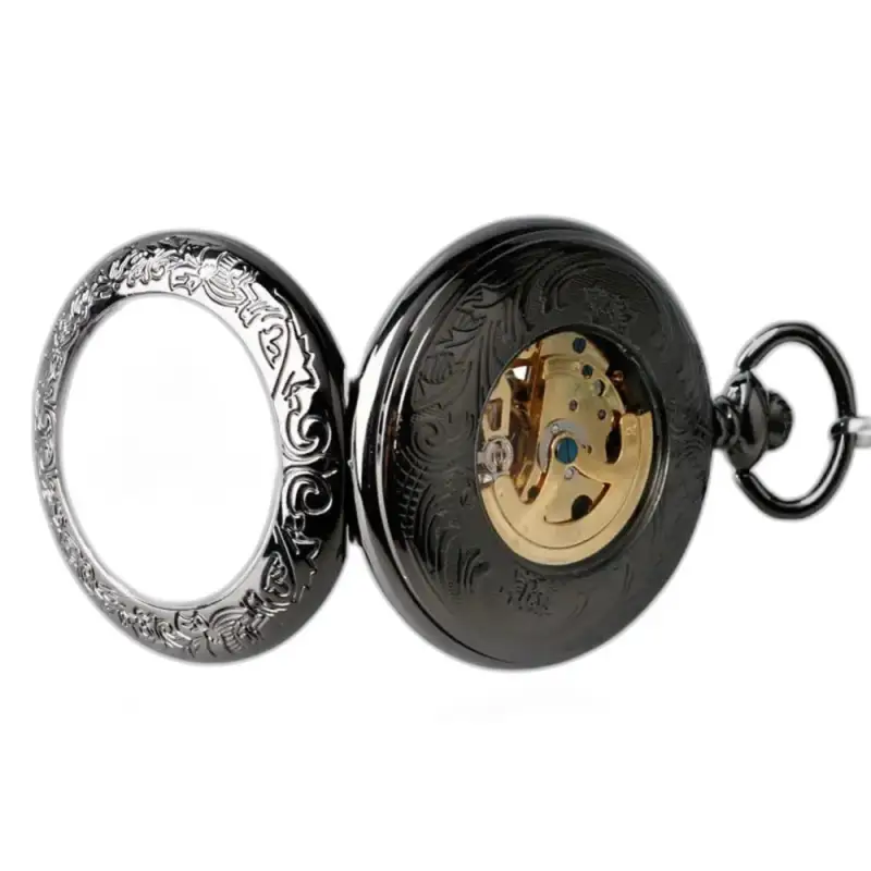 Orologio da tasca automatico Steampunk Black Iridium con un design nero ornato