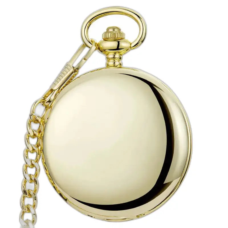 Classico orologio da tasca meccanico liscio in argento con elegante catena in oro