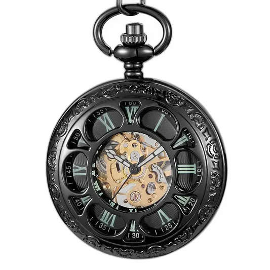 Orologio da tasca luminoso con fiore malvagio vintage nero dal design unico ed elegante
