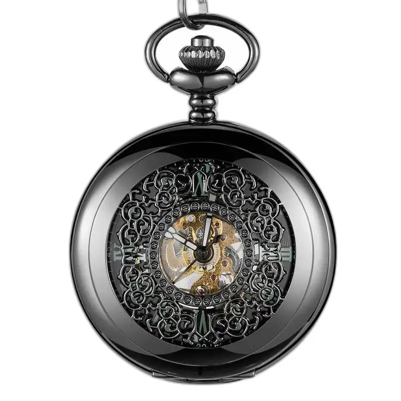 Montre à Gousset Lumineuse Evil Flower avec un cadran noir orné et vintage