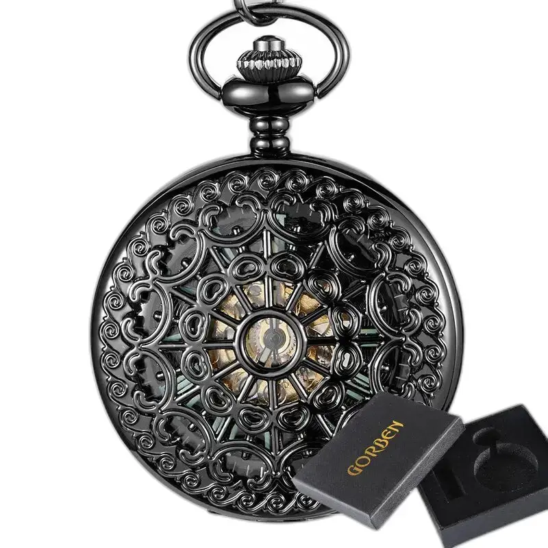 Orologio da tasca luminoso con fiore malvagio con un elegante quadrante nero decorato