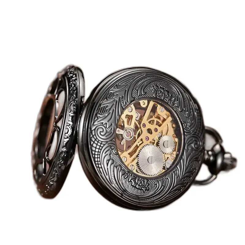 Orologio da tasca luminoso con fiore malvagio con funzionamento visibile e design ornato