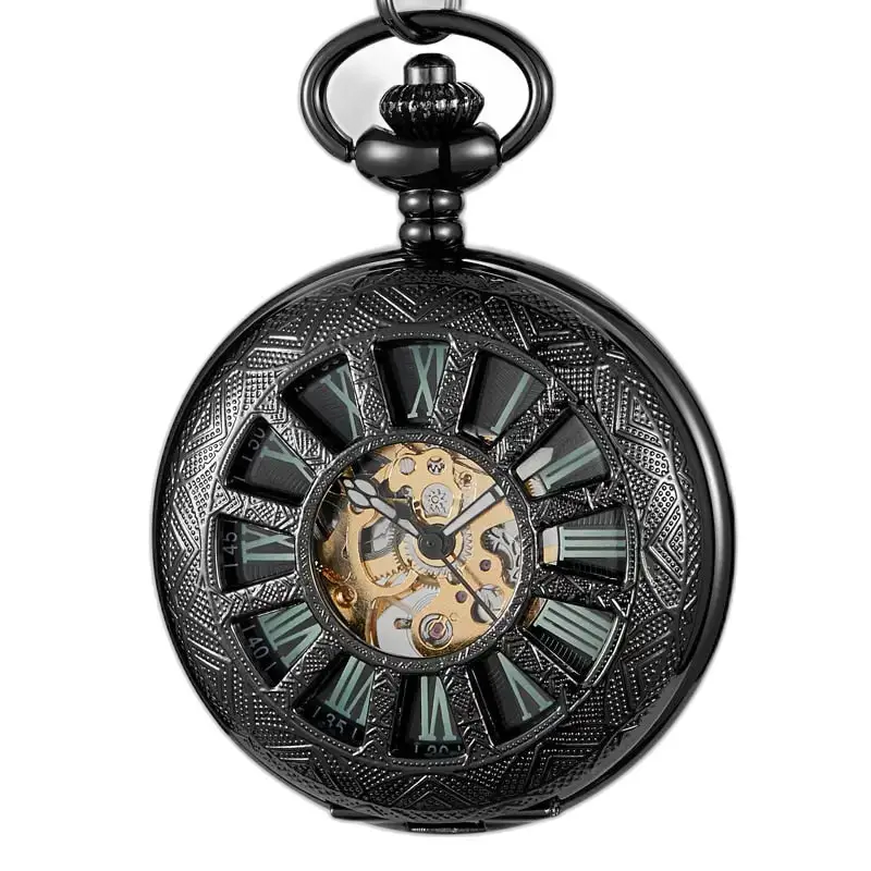 Orologio da tasca luminoso con fiore malvagio con un elegante quadrante nero vintage
