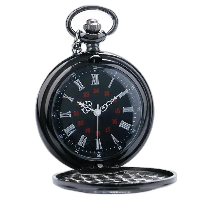 Orologio da tasca di lusso in argento nero con eleganti numeri romani