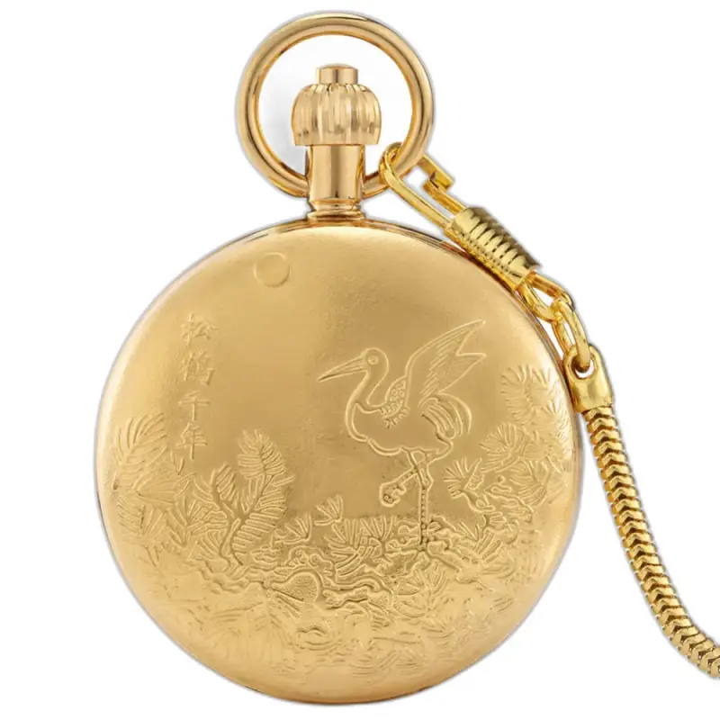 Orologio da tasca da giardino in oro di lusso con uccello con elegante design a forma di gru dorata