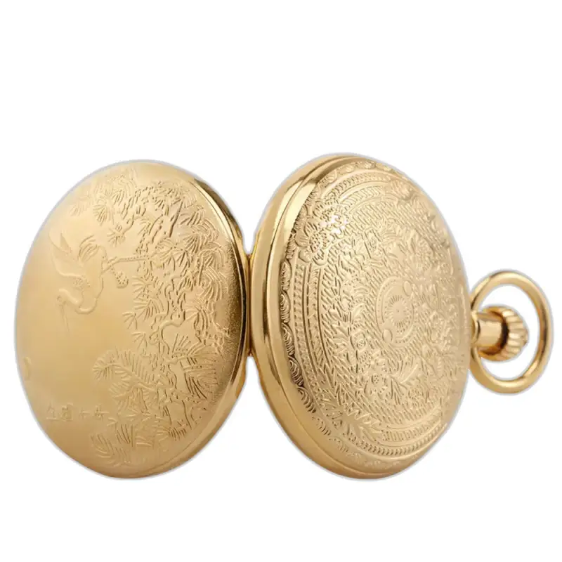 Orologio da tasca da giardino di lusso in oro con uccelli con un elegante quadrante dorato decorato con uccelli