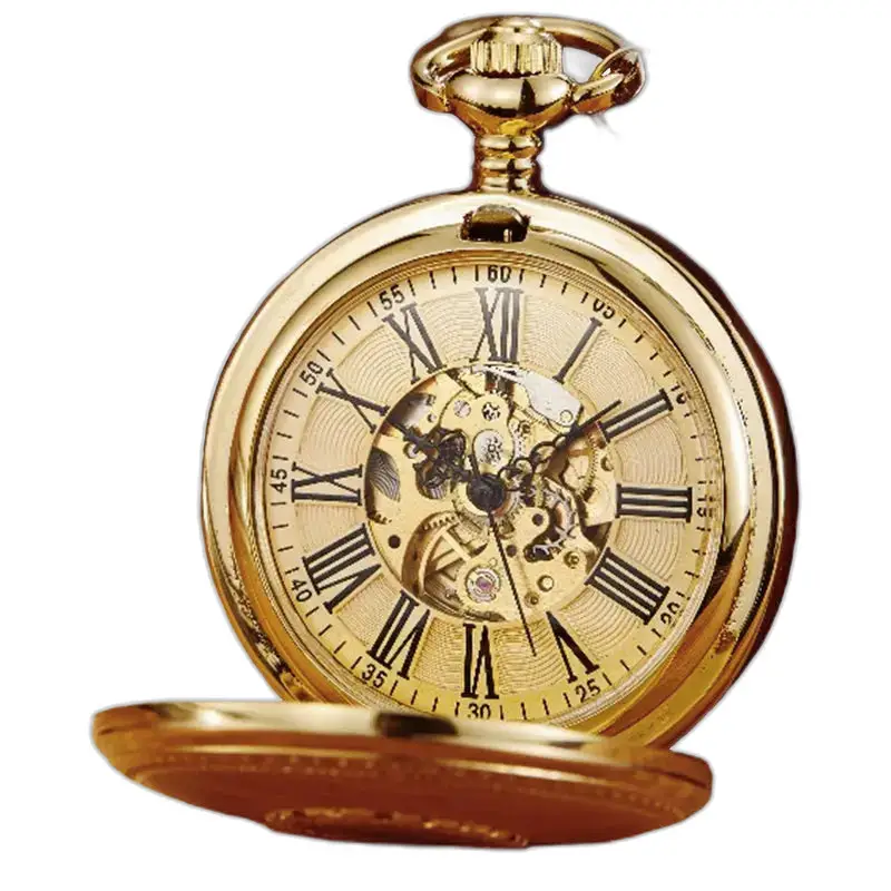Orologio da tasca automatico classico di lusso in oro con ingranaggi visibili