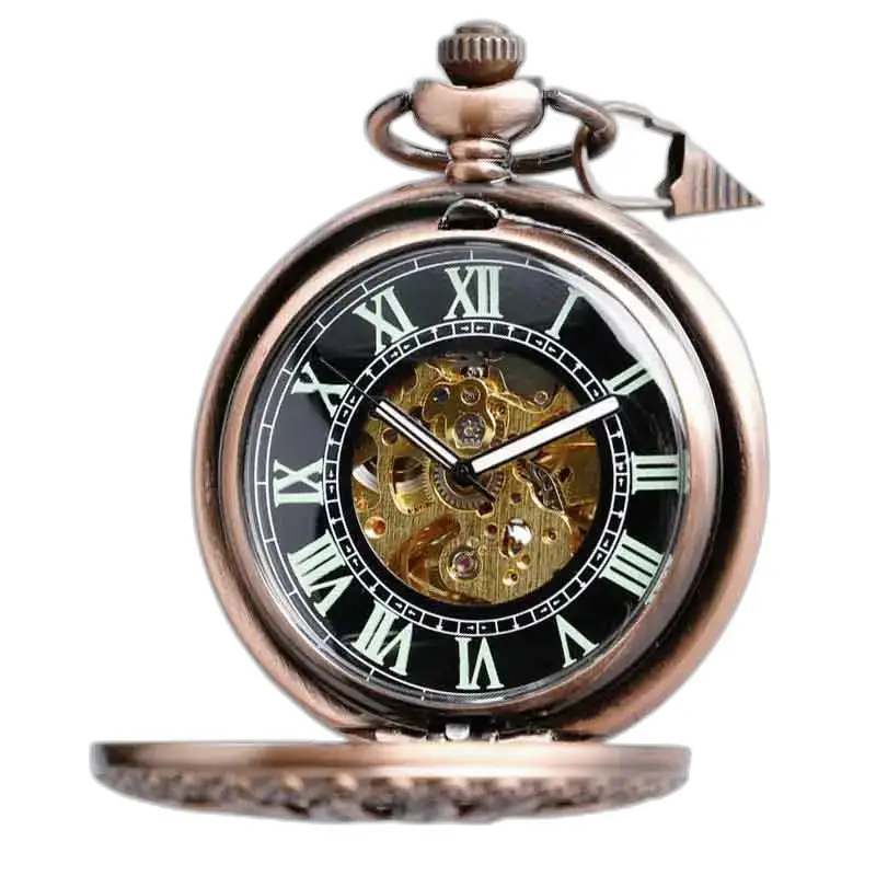 Orologio da tasca di lusso in corniola, meccanismo a vista in bronzo, eleganza senza tempo