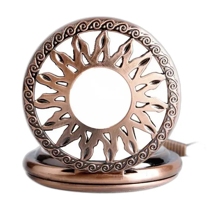 Orologio da tasca di lusso in corniola con cassa in bronzo decorato e meccanismo a vista